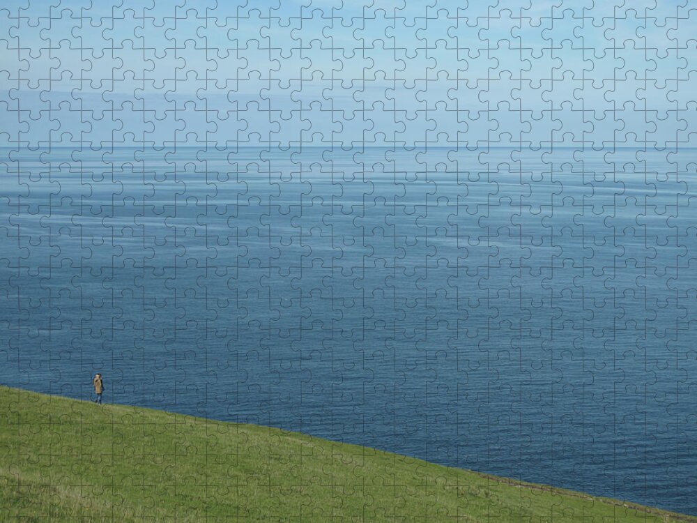 Scenics Jigsaw Puzzle featuring the photograph Person Looking Out To Sea In Cornwall by Thepurpledoor