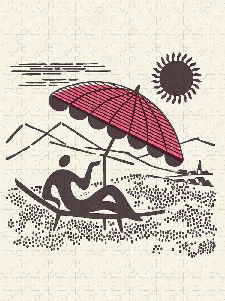 Campy Jigsaw Puzzle featuring the drawing Person Lounging Under a Sun Umbrella by CSA Images