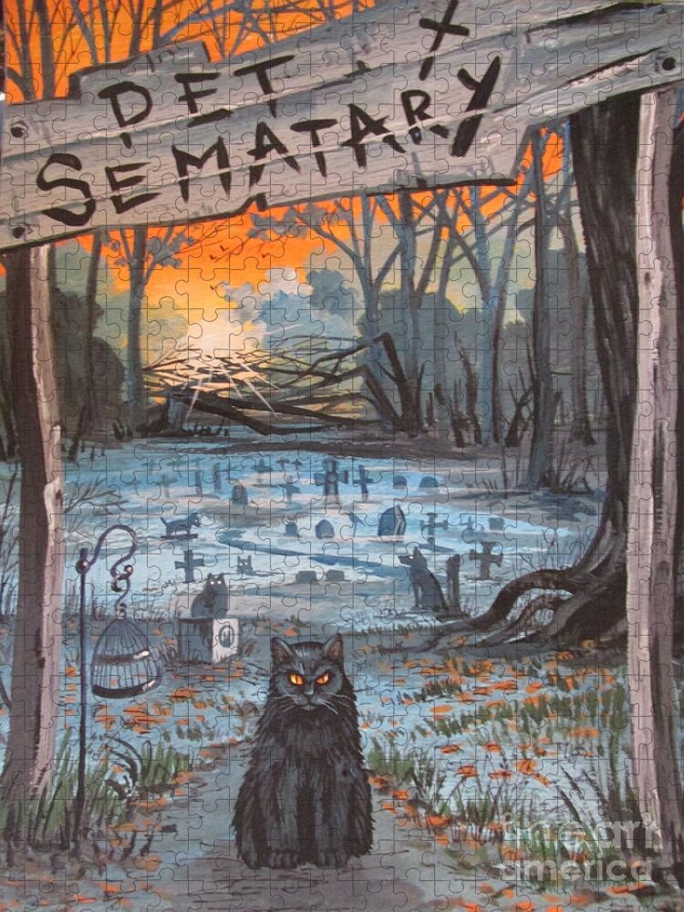 Print Jigsaw Puzzle featuring the painting Pet Semetary by Margaryta Yermolayeva