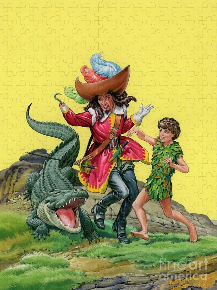 Peter Pan, Captain Hook And The Crocodile Jigsaw Puzzle by Quinto