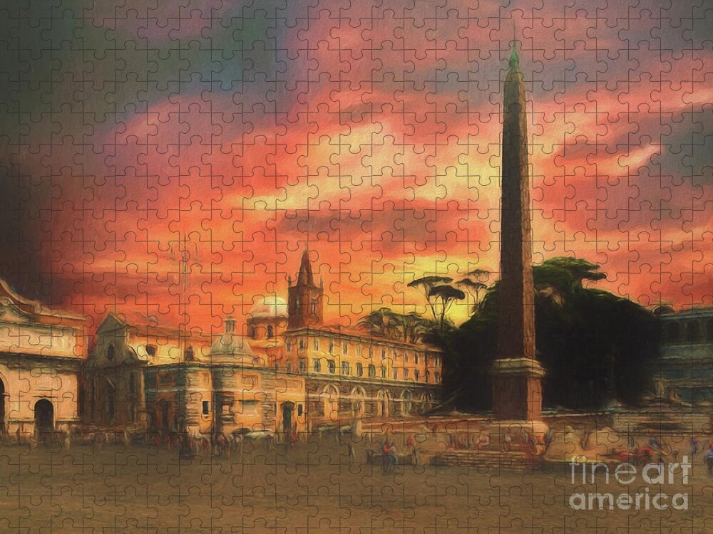 Piazza Del Popolo Jigsaw Puzzle featuring the photograph Piazza del Popolo Rome by Leigh Kemp
