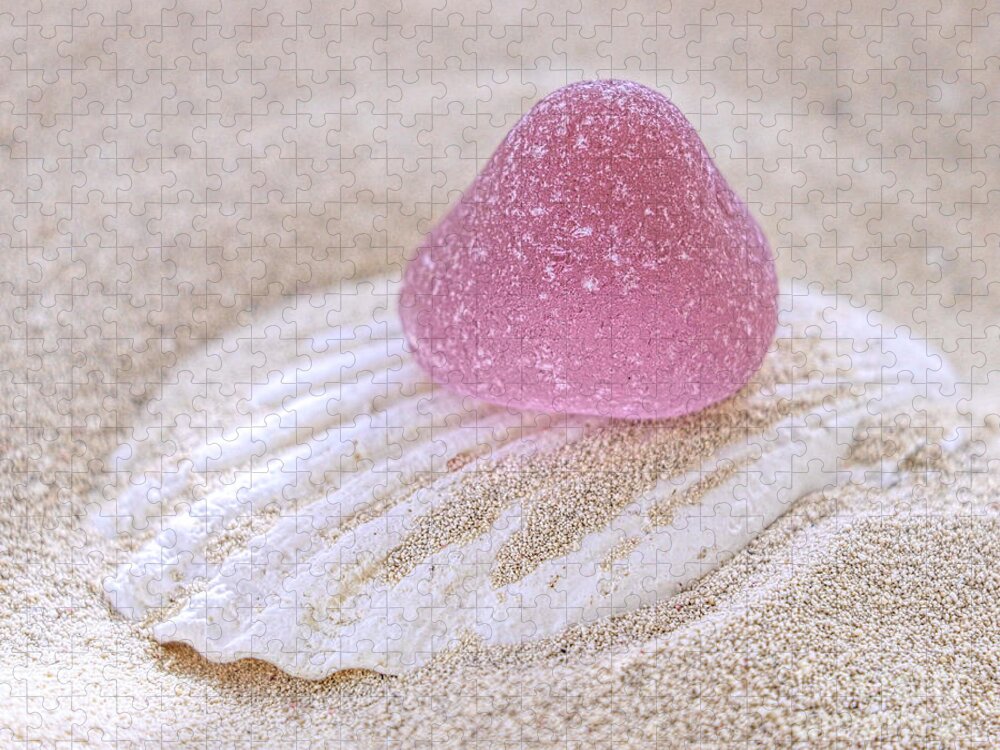 Sea Glass Jigsaw Puzzle featuring the photograph Pink gumdrop sea glass by Janice Drew