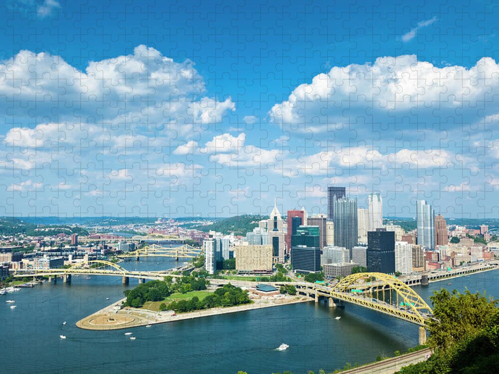 Arch Jigsaw Puzzle featuring the photograph Pittsburgh, Pennsylvania Skyline With by Drnadig