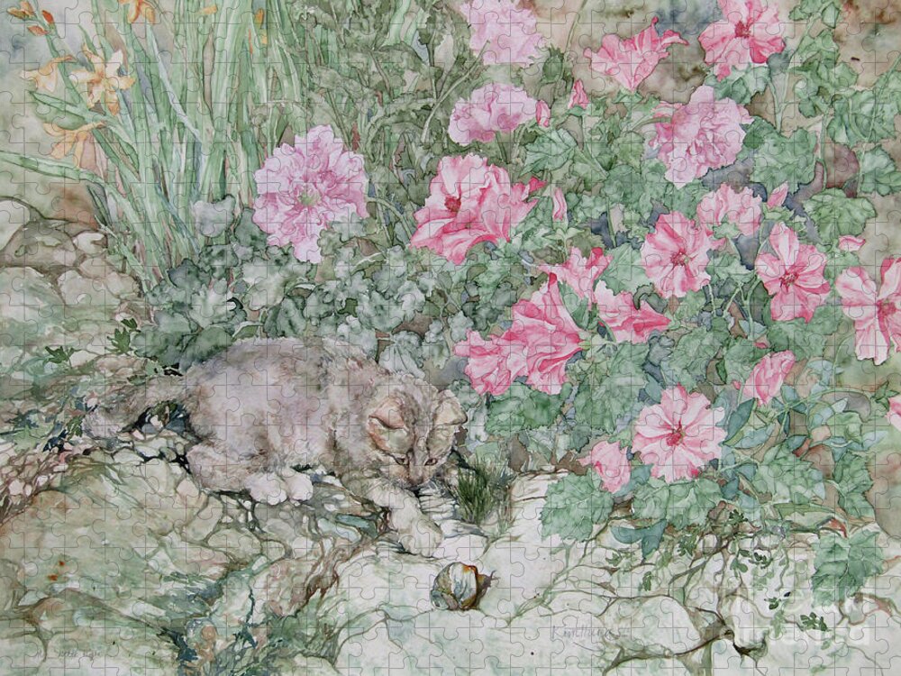 Kitten Jigsaw Puzzle featuring the painting Playful Kitten by Kim Tran