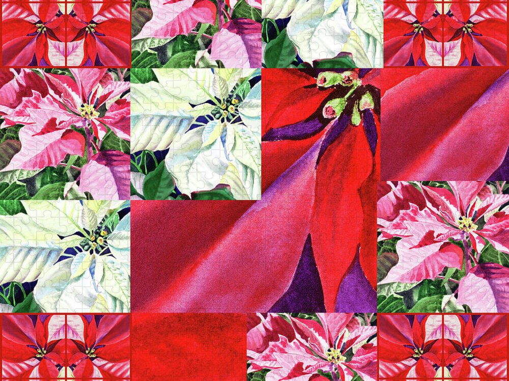 Poinsettia Jigsaw Puzzle featuring the painting Poinsettia Christmas Quilt by Irina Sztukowski