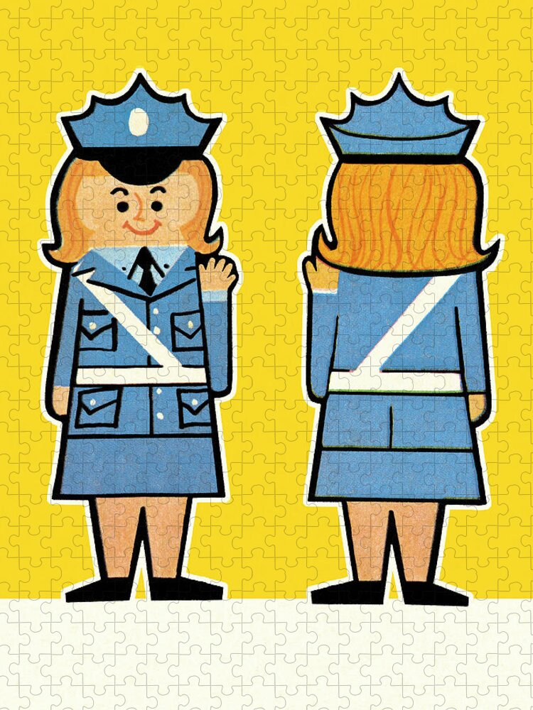 Adult Jigsaw Puzzle featuring the drawing Police Officer Front and Back Side by CSA Images