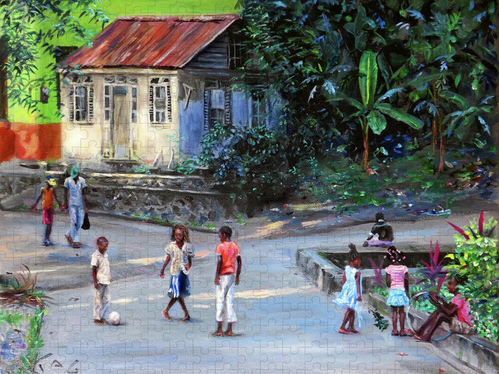 Caribbean Art Jigsaw Puzzle featuring the painting Pon Lepotek #2 by Jonathan Gladding