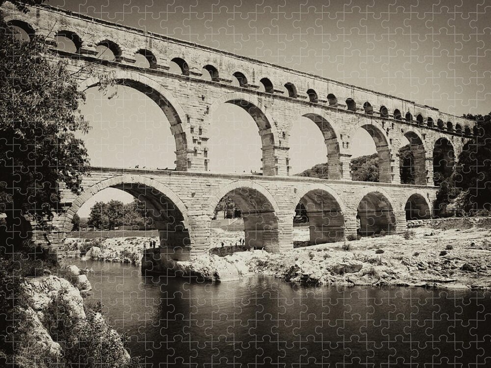 Arch Jigsaw Puzzle featuring the photograph Pont Du Gard In Sepia by Lillisphotography