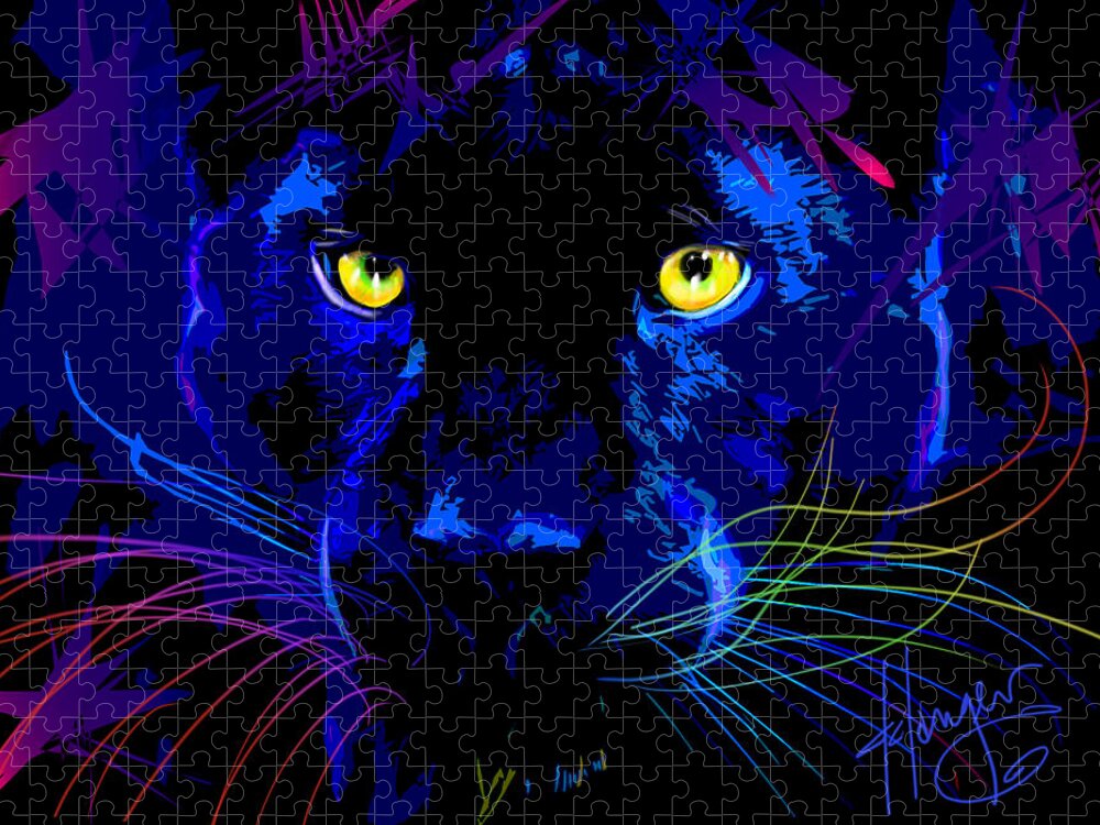 Black Cat Jigsaw Puzzle featuring the painting pOpCat Black Panther by DC Langer