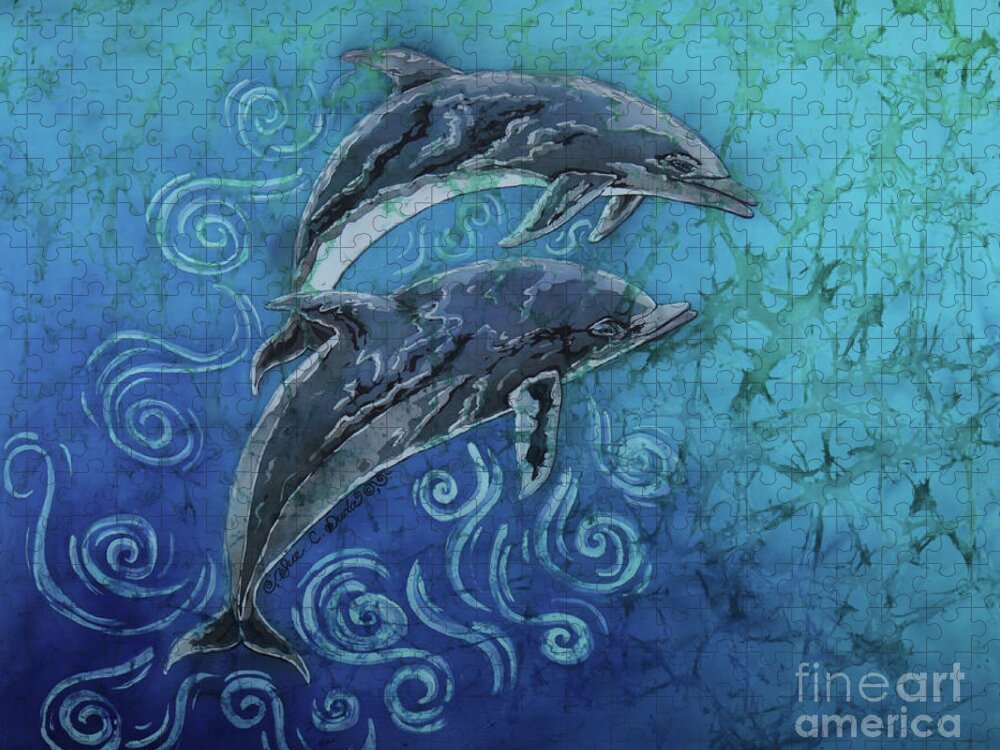 Porpoise Jigsaw Puzzle featuring the painting Porpoise Pair by Sue Duda