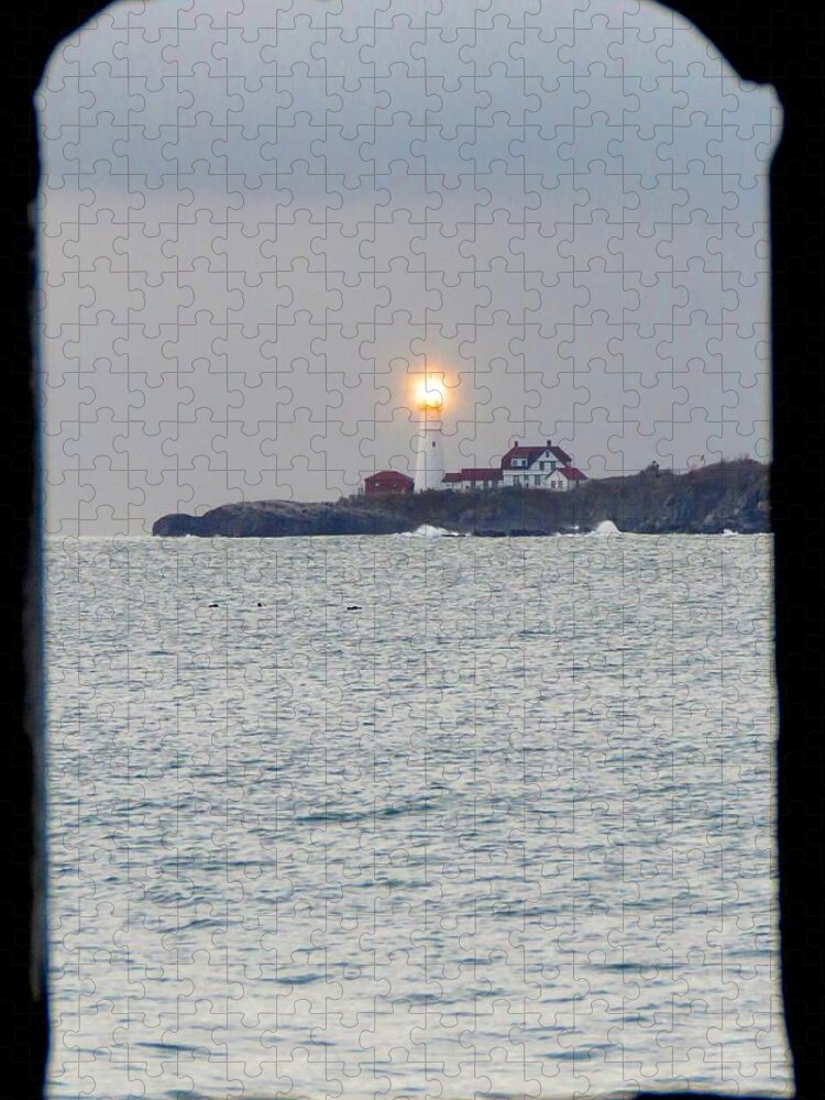 Portland Head Lighthouse Jigsaw Puzzle featuring the photograph Portland Head Lighthouse through the gun port by Keith Stokes