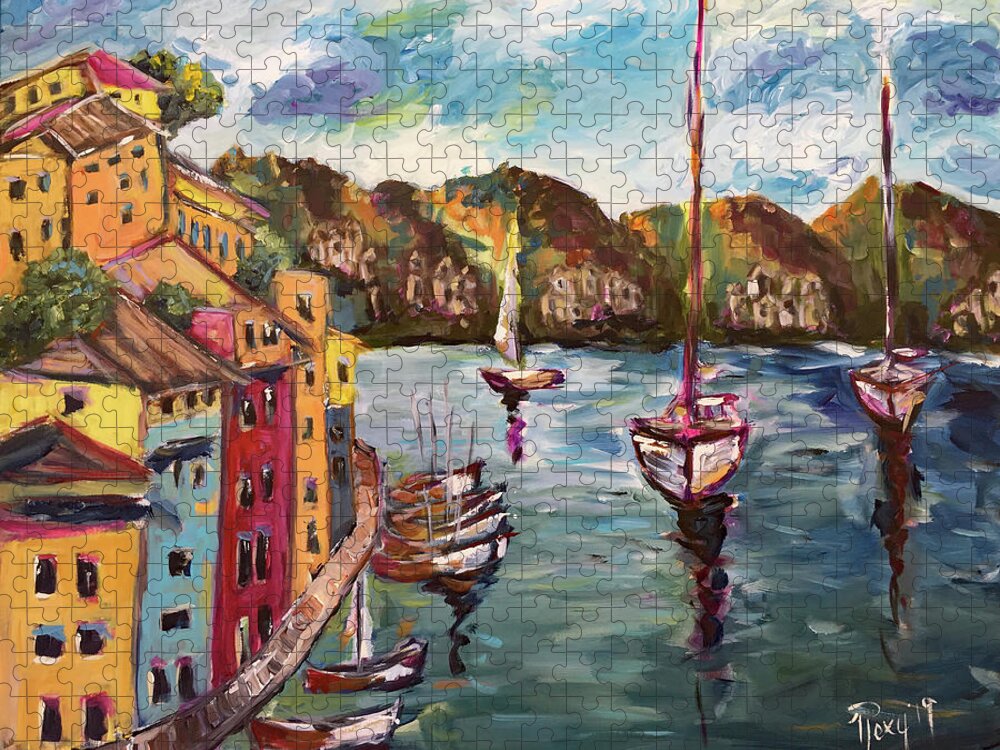 Portofino Jigsaw Puzzle featuring the painting Portofino Harbor by Roxy Rich
