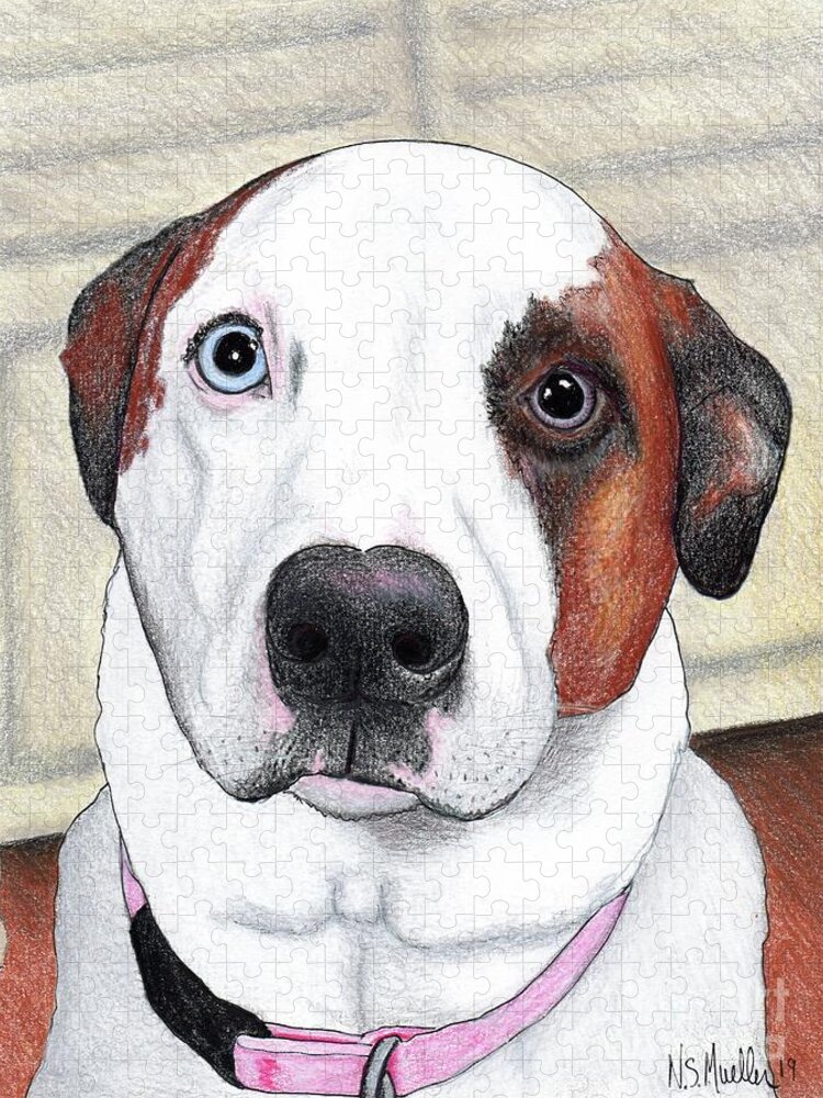Colored Pencil Jigsaw Puzzle featuring the drawing Portrait of a Dog Named Dave by Nancy Mueller