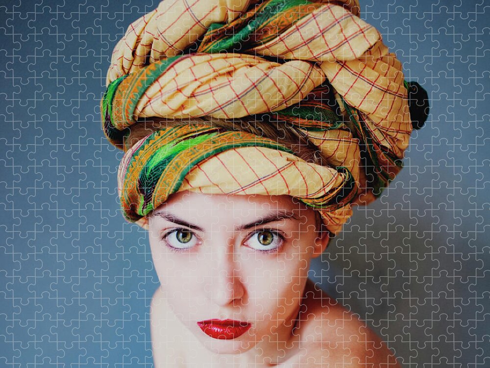 People Jigsaw Puzzle featuring the photograph Portrait Of Girl With Scarf On Her Head by Win-initiative/neleman