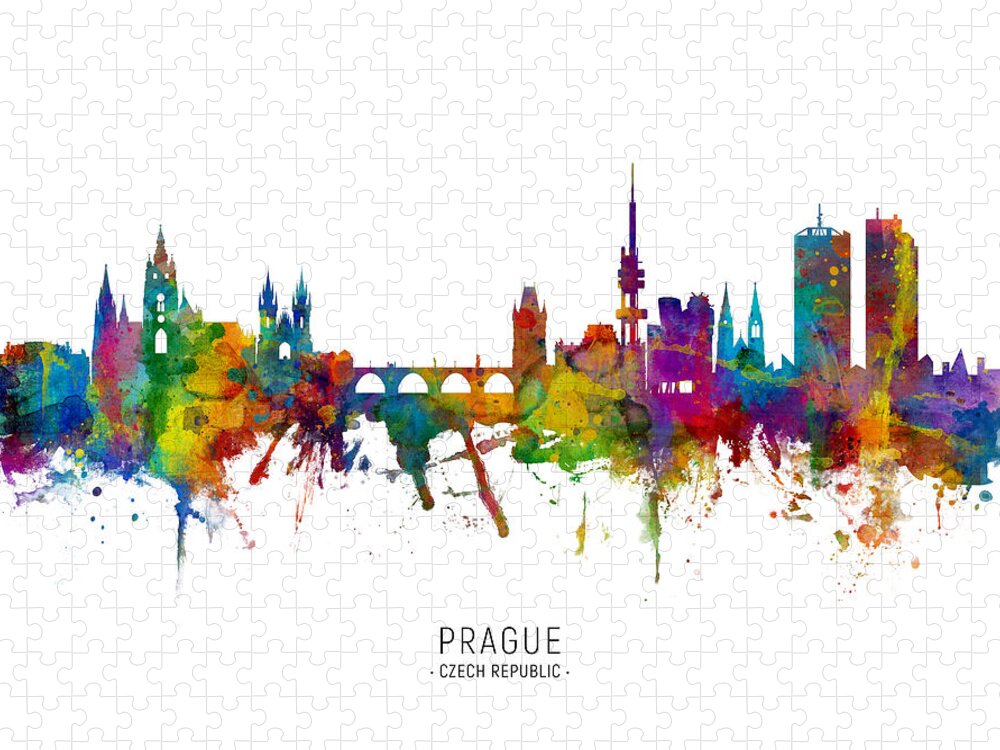Prague Jigsaw Puzzle featuring the digital art Prague Czech Republic Skyline by Michael Tompsett