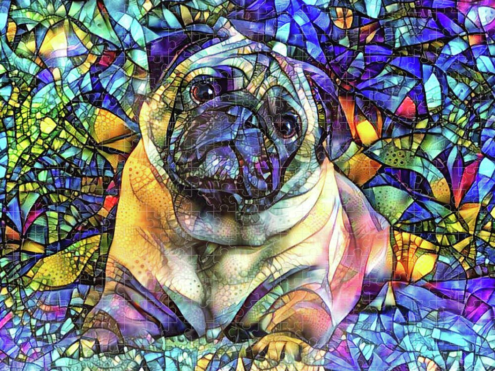Pug Jigsaw Puzzle featuring the digital art Psychedelic Pug Dog Art by Peggy Collins