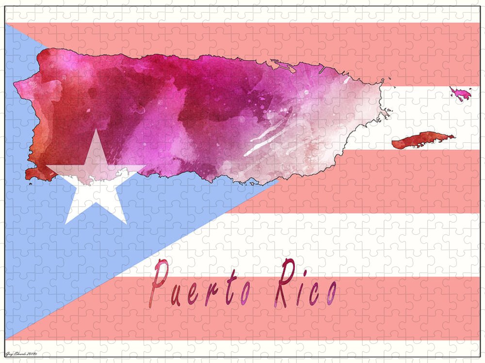 Art & Collectibles Jigsaw Puzzle featuring the painting Puerto Rico Watercolor Map Style 1 by Greg Edwards