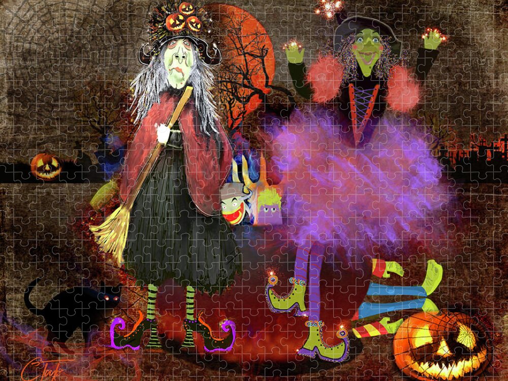 Halloween Jigsaw Puzzle featuring the mixed media Pumkinella and Flufnella by Colleen Taylor