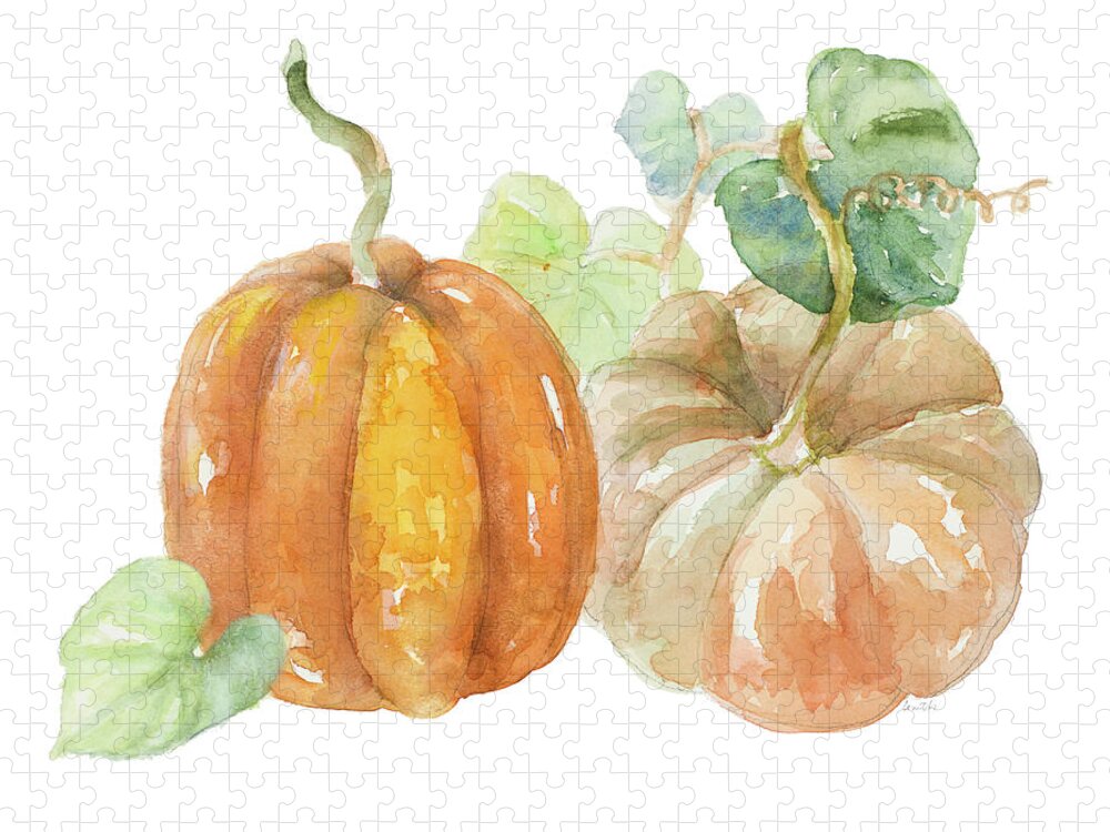 Pumpkin Jigsaw Puzzle featuring the mixed media Pumpkin Harvest I by Lanie Loreth