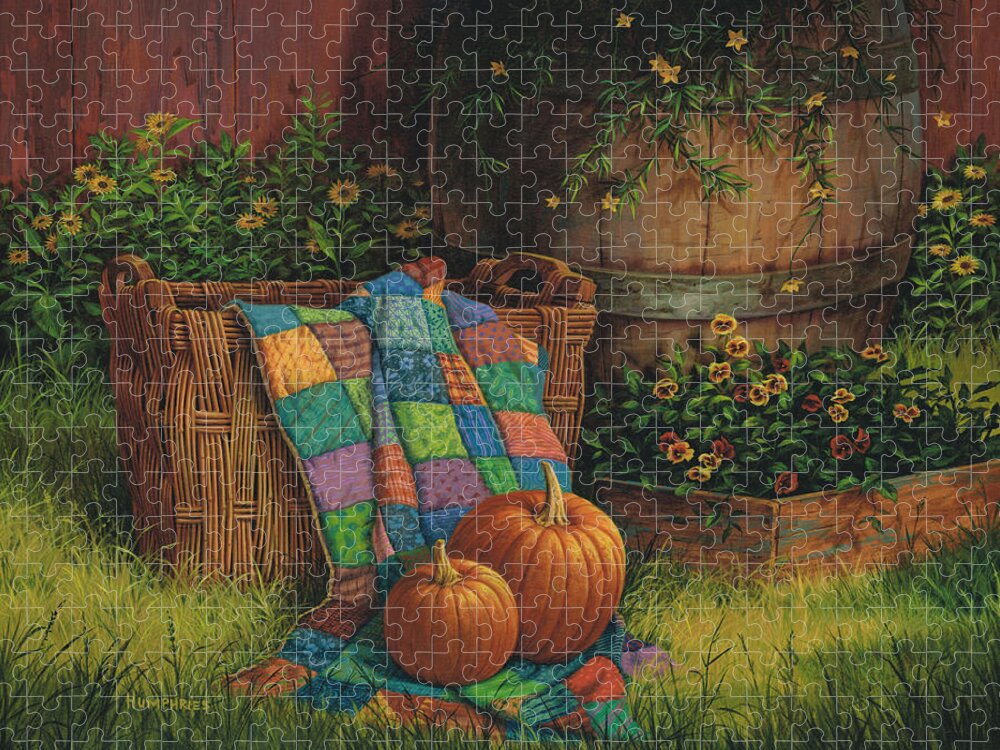 Michael Humphries Jigsaw Puzzle featuring the painting Pumpkins and Patches by Michael Humphries