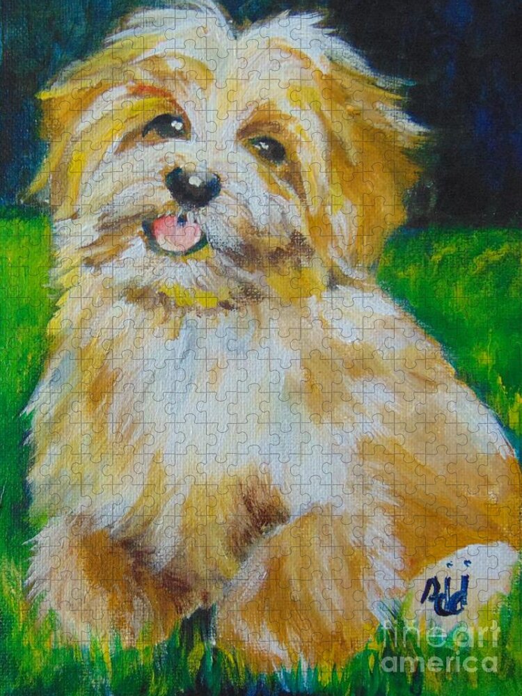 Terrier Jigsaw Puzzle featuring the painting Puppy by Saundra Johnson