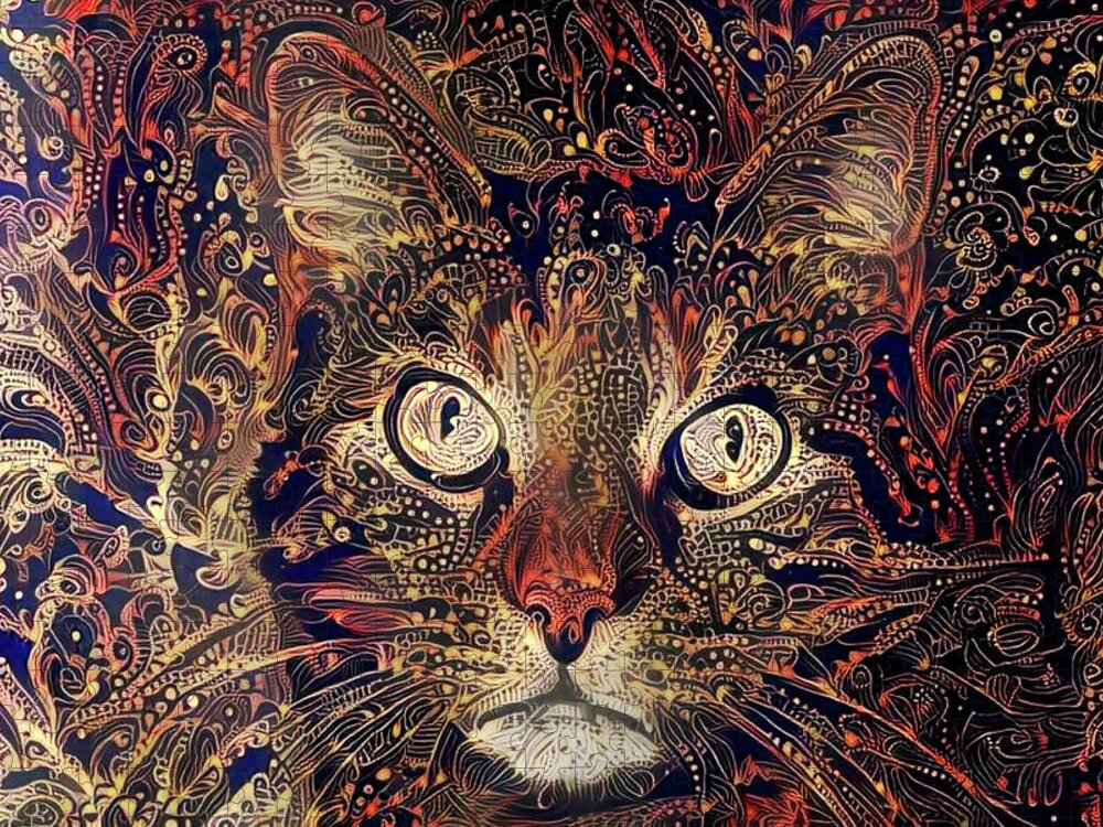 Tabby Cat Jigsaw Puzzle featuring the digital art Mystic in Paisley by Peggy Collins