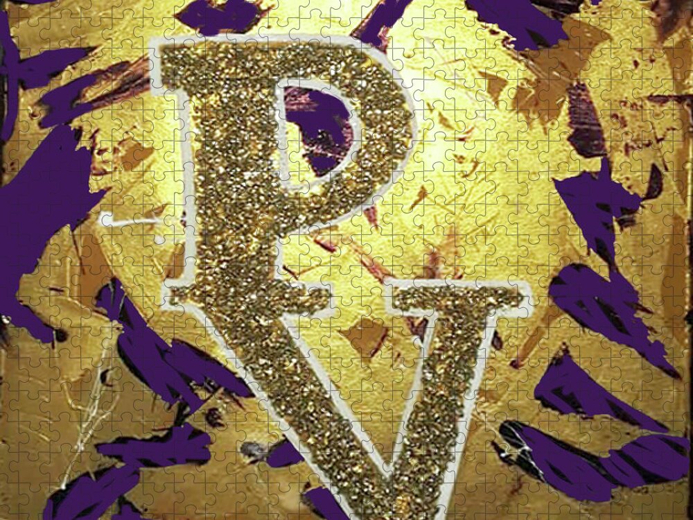 Pv Gold And Purple Jigsaw Puzzle featuring the painting PV-UKnow by Femme Blaicasso