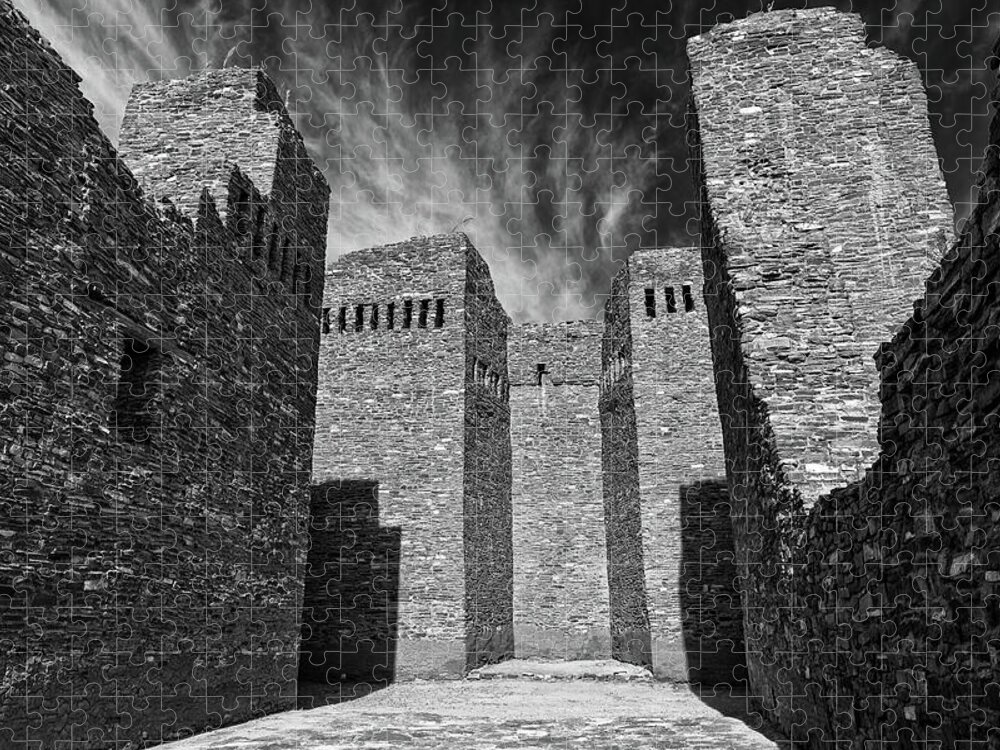 Quarai Mission Ruins Jigsaw Puzzle featuring the photograph Quarai Mission Ruins in Black and White by Kathleen Bishop