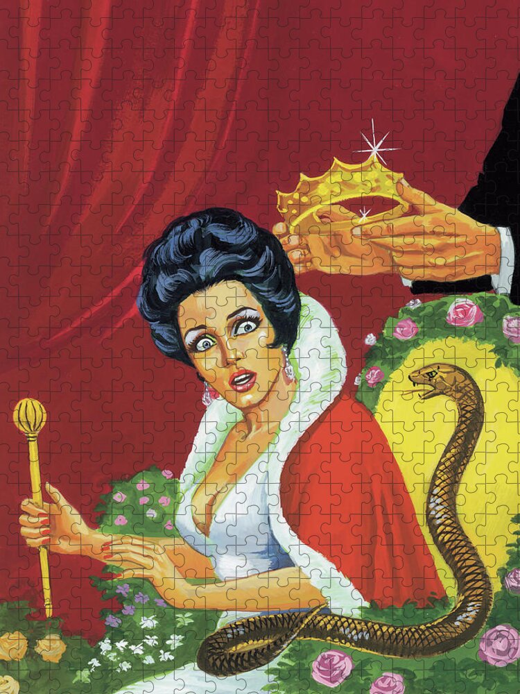 Afraid Jigsaw Puzzle featuring the drawing Queen and Snake by CSA Images