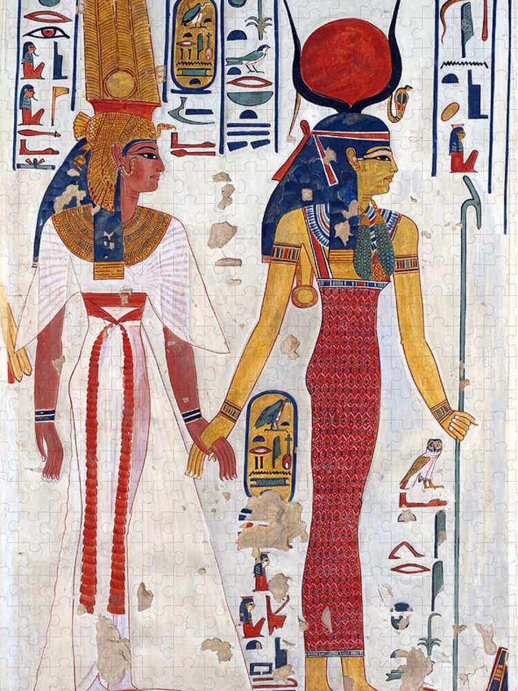 Ancient Jigsaw Puzzle featuring the painting Queen Nefertari Being Led By Isis by Science Source