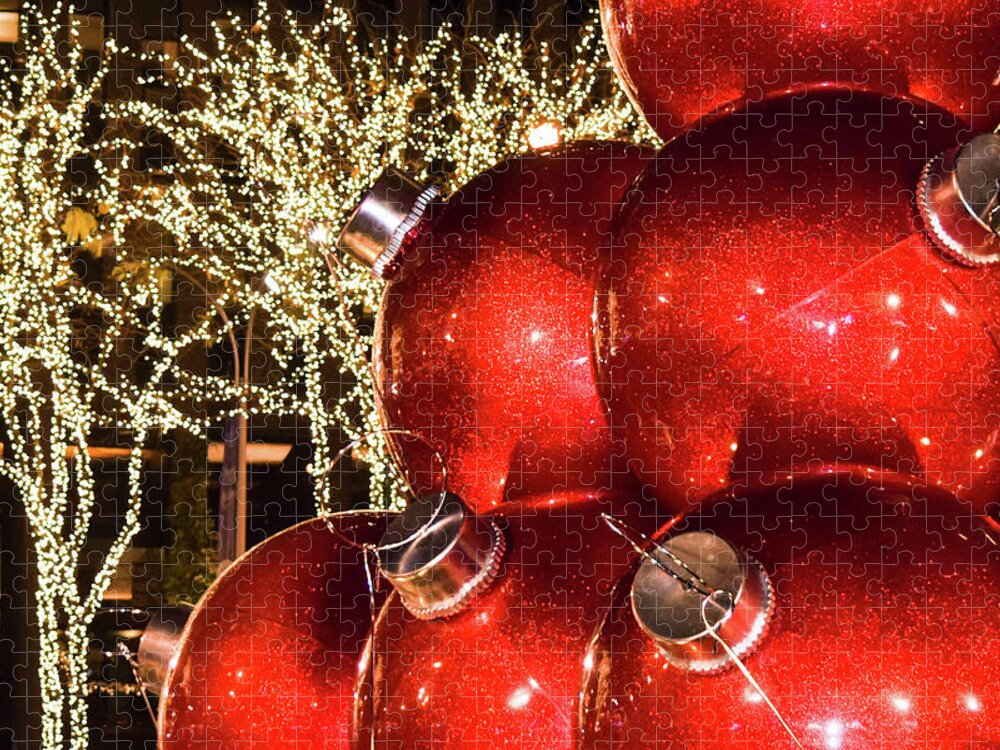 Red Balls Jigsaw Puzzle featuring the photograph Radio City Christmas Balls - New York City by Mary Ann Artz