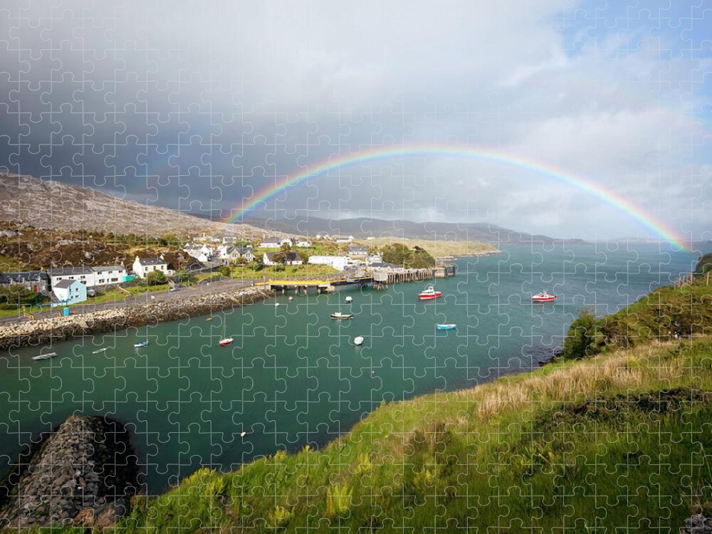 Scenics Jigsaw Puzzle featuring the photograph Rainbow In The Outer Hebrides Tarbert by Nicolamargaret
