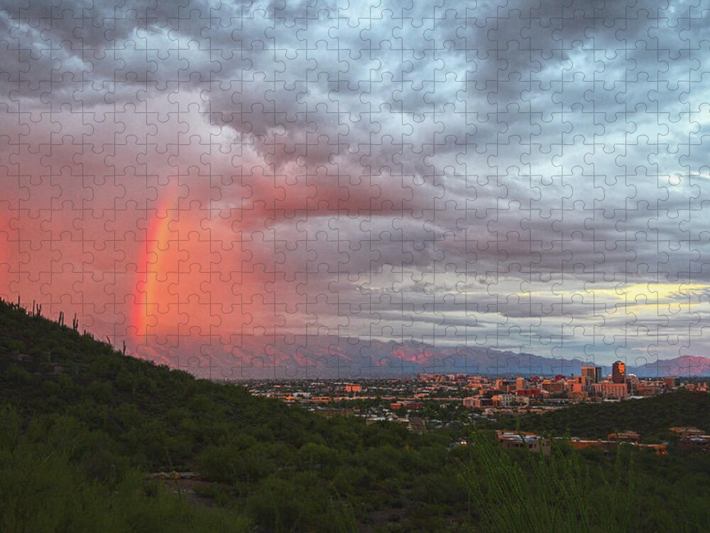 Tucson Jigsaw Puzzle featuring the photograph Rainbow over Tucson skyline by Chance Kafka