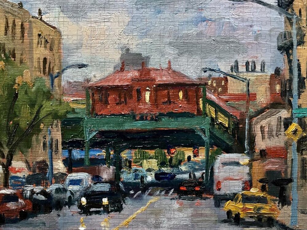 Oil Jigsaw Puzzle featuring the painting Rainy Morning 238th Street The Bronx by Thor Wickstrom
