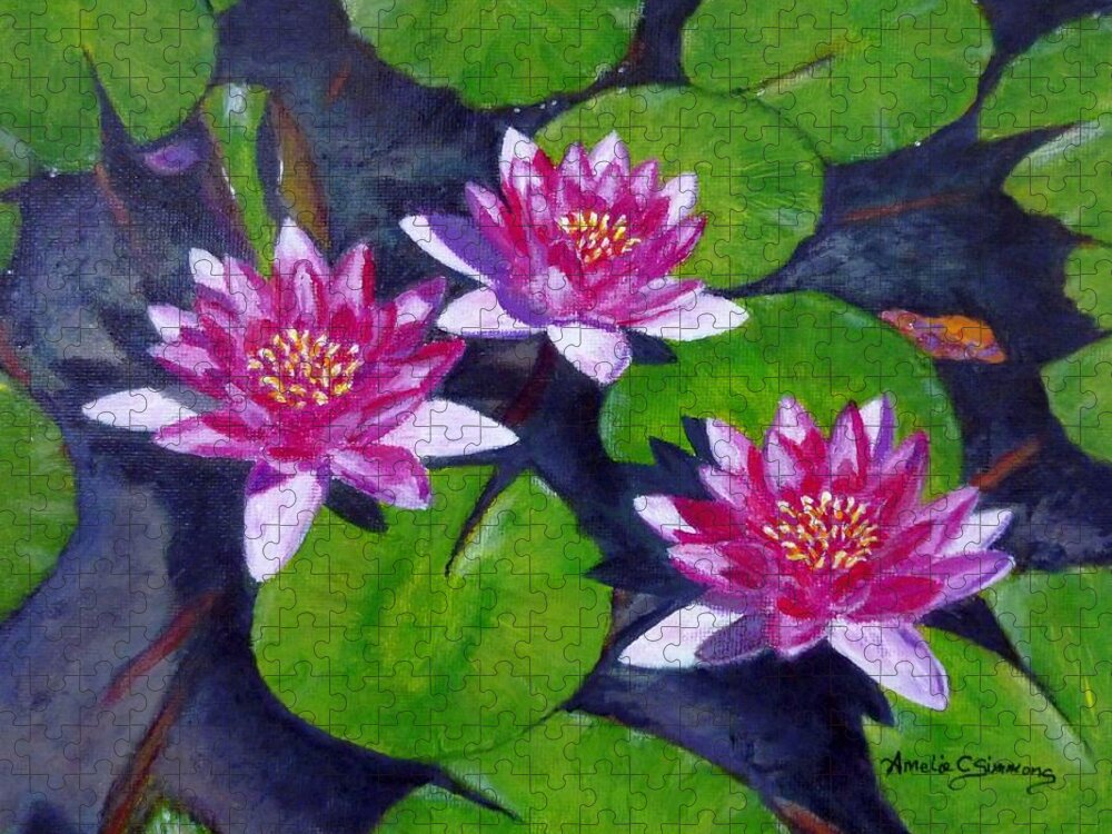 Water Lilies Jigsaw Puzzle featuring the painting Rancho Waterlilies by Amelie Simmons