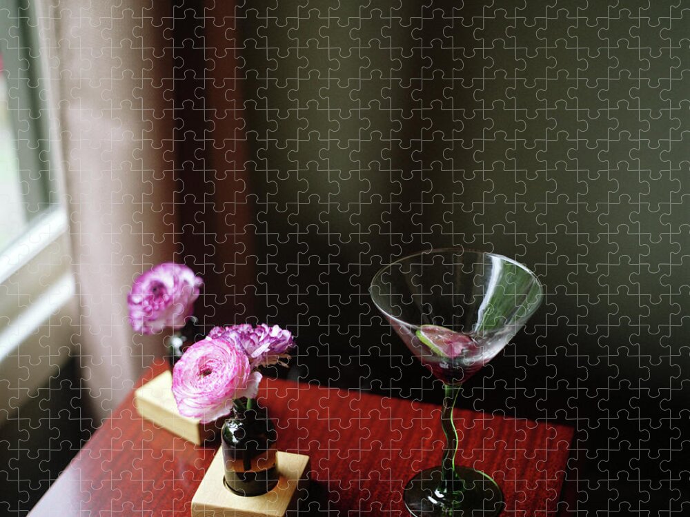 Shadow Jigsaw Puzzle featuring the photograph Ranunculus And Cocktail by Anne Lucas