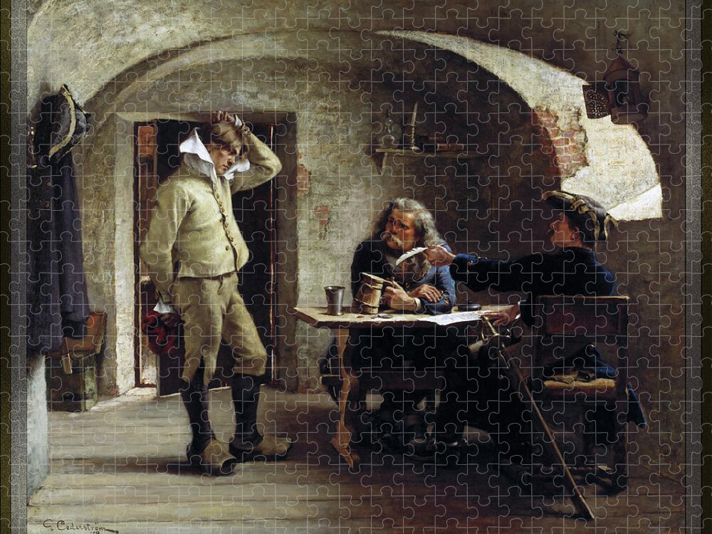 Recruiting Sergeants Jigsaw Puzzle featuring the painting Recruiting Sergeants by Gustaf Olof Cederstrom by Rolando Burbon