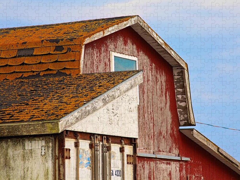 Red Jigsaw Puzzle featuring the photograph Red Acadian fishing shack at by Tatiana Travelways