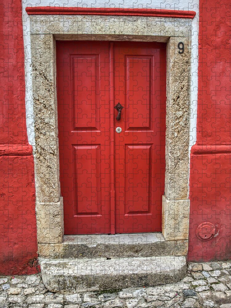 Door Jigsaw Puzzle featuring the photograph Red Door Nine of Obidos by David Letts