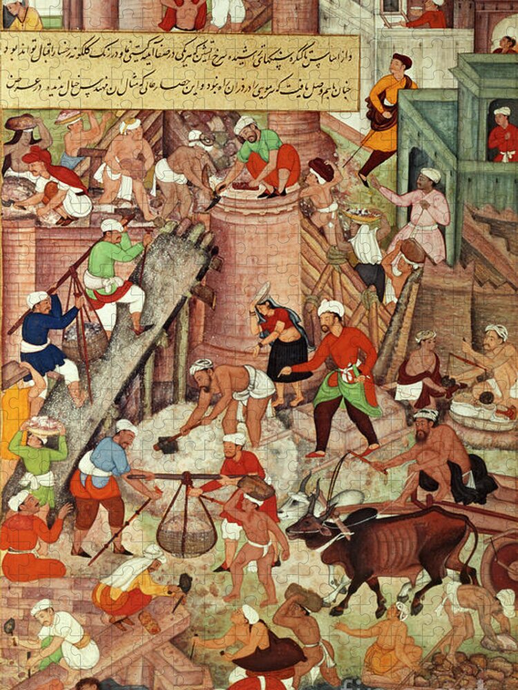 Red Fort At Agra During Construction, From The Akbarnama Jigsaw