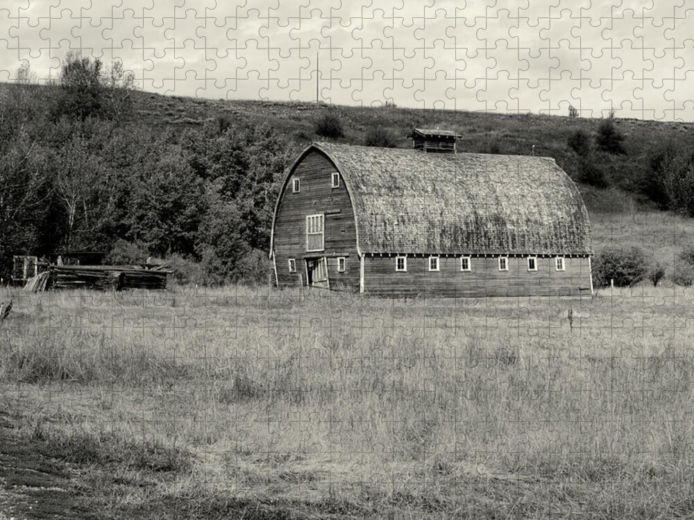 Barn Jigsaw Puzzle featuring the photograph Red Lodge MT Barn Black and white by Cathy Anderson