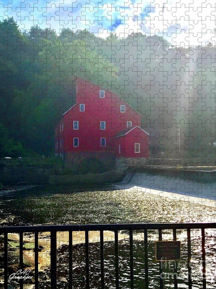 Red Mill Jigsaw Puzzle featuring the photograph Red Mill Sunrays by CAC Graphics