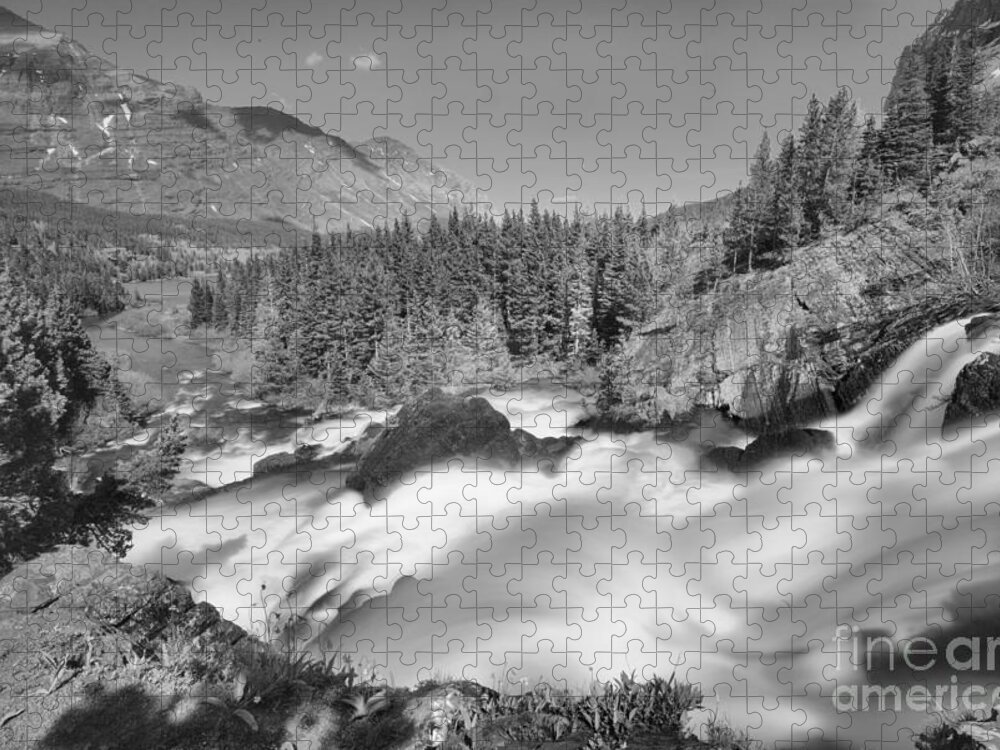 Red Rock Falls Jigsaw Puzzle featuring the photograph Red Rock Falls Spring Gusher Black And White by Adam Jewell