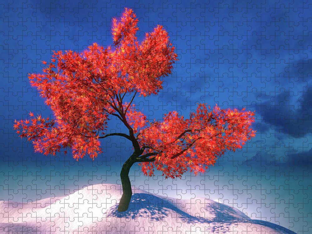 Tree Jigsaw Puzzle featuring the digital art Red Tree and Blue Sky by Matthias Hauser