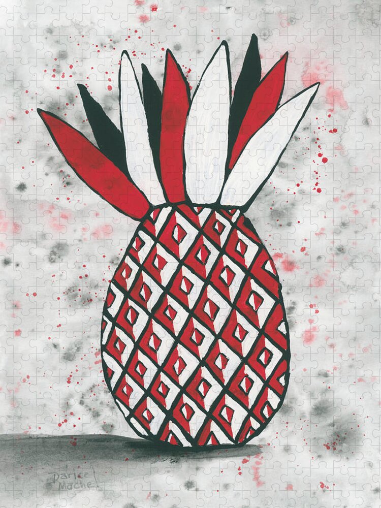Red Jigsaw Puzzle featuring the painting Red White Black Pineapple by Darice Machel McGuire
