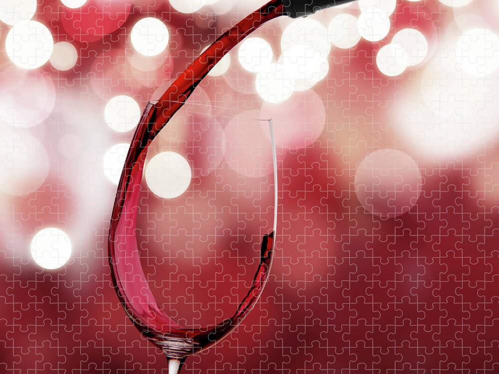 White Background Jigsaw Puzzle featuring the photograph Red Wine And New Years Lights by Ersinkisacik