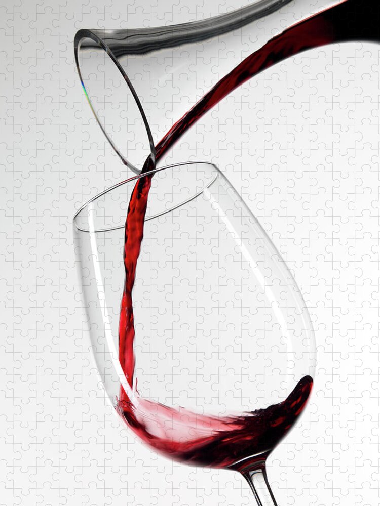 White Background Jigsaw Puzzle featuring the photograph Red Wine Pouring Into Glass From by Roger Méndez Fotografo, S.l.