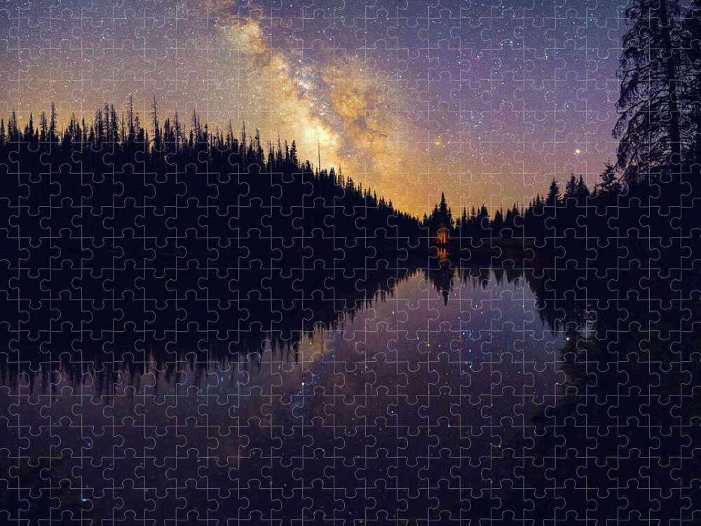 Colorado Jigsaw Puzzle featuring the photograph Milky Way at Lake Irene in Colorado's Rocky Mountains by OLena Art by Lena Owens - Vibrant DESIGN