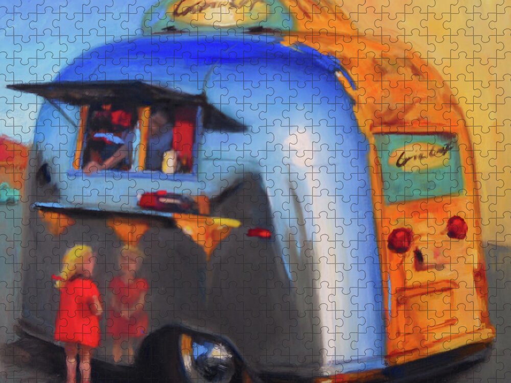 Airstream Art Jigsaw Puzzle featuring the painting Reflections on an Airstream by Elizabeth Jose