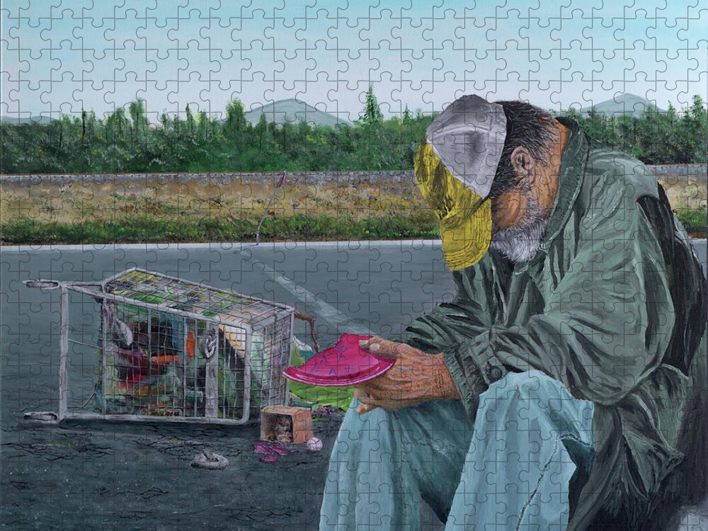 Man Jigsaw Puzzle featuring the painting Regret by Kevin Daly